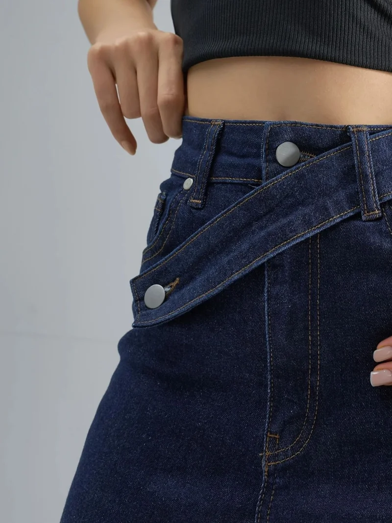 HICCUP Dark Blue Denim SQUALO Belt Detailed Flare Leg Denim Jeans for Women | Best Price UAE